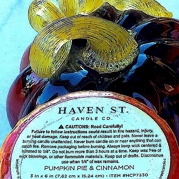 HAVEN STREET CANDLE PILLAR PUMPKIN PIE & CINNAMON 1 WICK 3 BY 6 - Picture 3 of 4